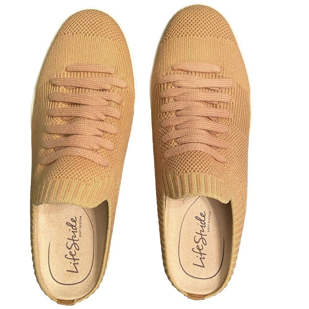 Lifestride Ease Women's Slip On Mule Sneaker in Camel 8 Wide Washable Knit New